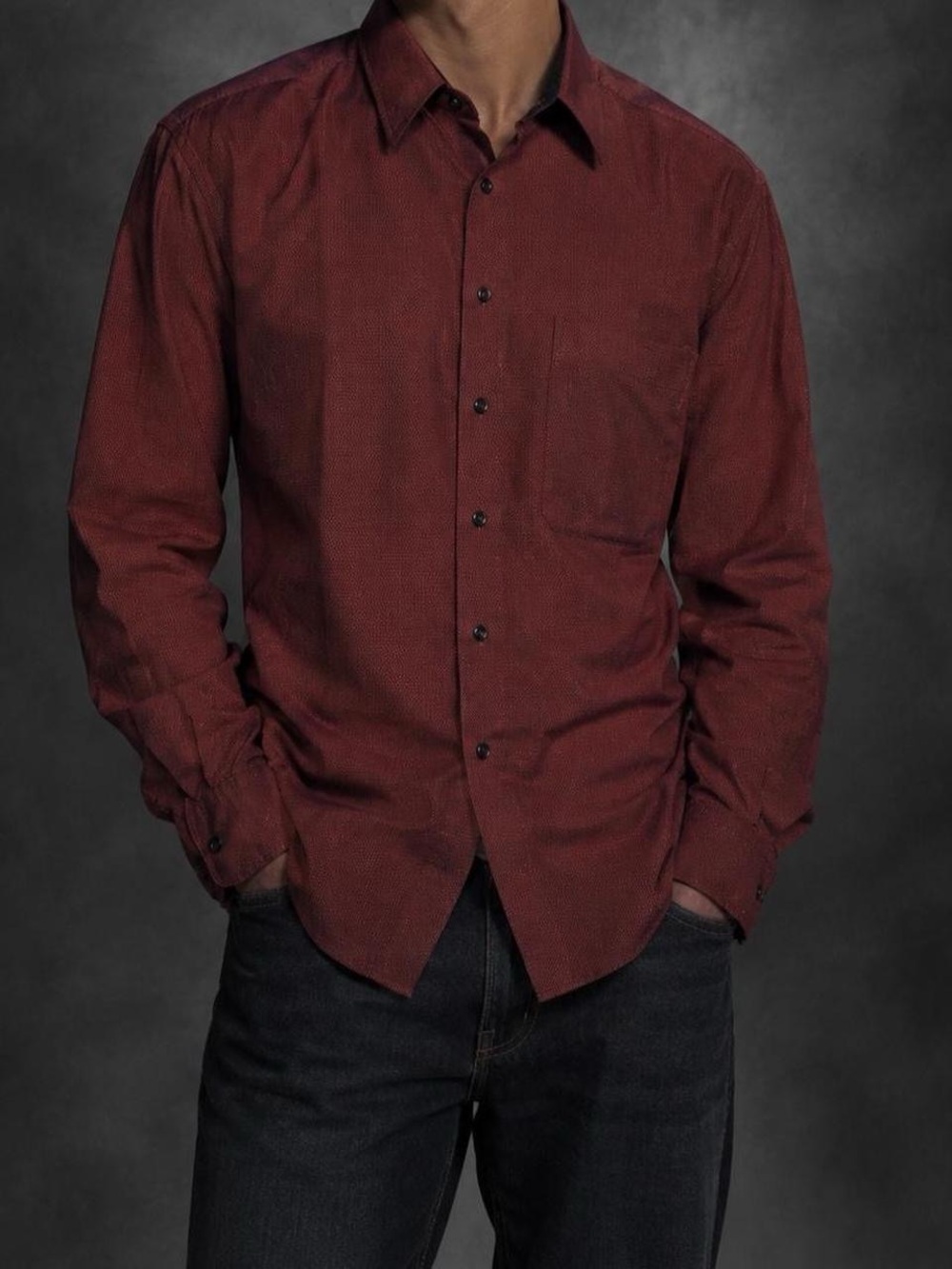 Joseph & Feiss Burgundy Long-Sleeve Casual Button-Down Shirt
